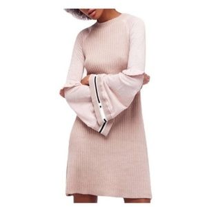 Free People Dress Bell Sleeves Blush Neutral